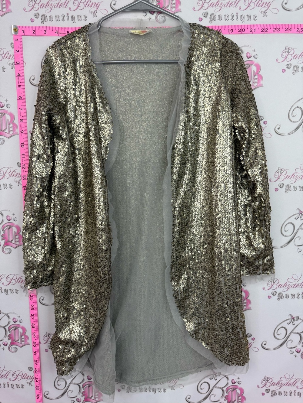 MIA JOY cardigan sparkly Gold Sequin Open-Front Duster Cardigan